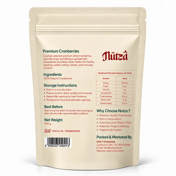 NUTZA_Premium_Dried_Cranberry_500g_|_Rich_in_Vit_C_&_Fibre_|_Daily_Snack