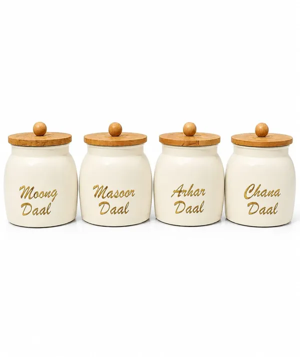 Aan_Decor_Daal_Storage_Container_Metal_With_Airtight_Wooden_Lid_Pack_Of_4