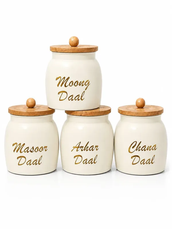 Aan_Decor_Daal_Storage_Container_Metal_With_Airtight_Wooden_Lid_Pack_Of_4