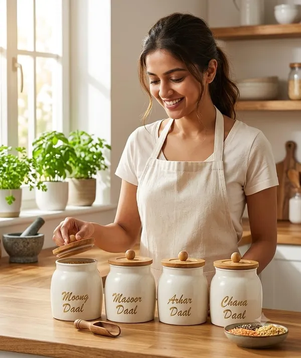 Aan_Decor_Daal_Storage_Container_Metal_With_Airtight_Wooden_Lid_Pack_Of_4