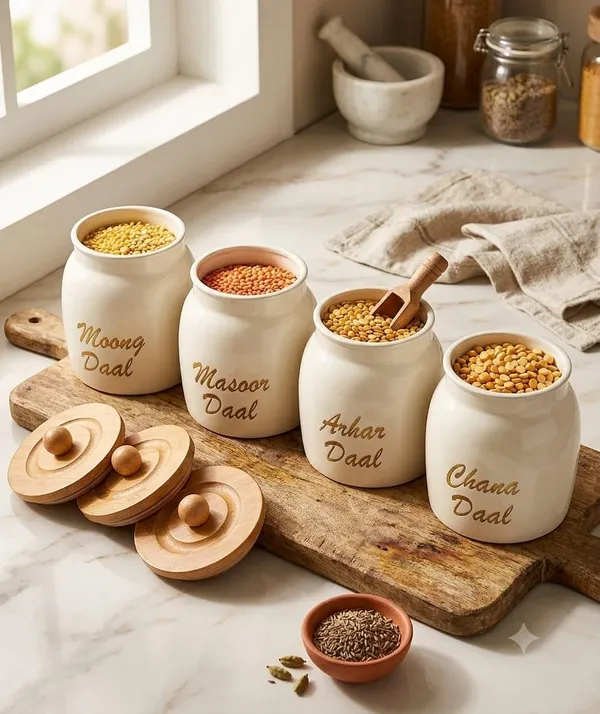 Aan_Decor_Daal_Storage_Container_Metal_With_Airtight_Wooden_Lid_Pack_Of_4