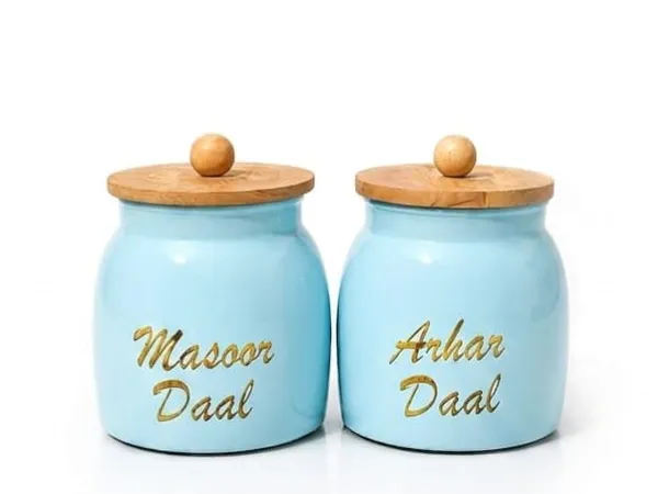 Aan_Decor_Daal_Storage_Container_Metal_With_Airtight_Wooden_Lid_Pack_Of_2