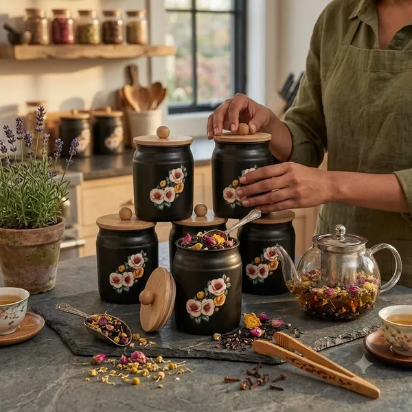 Metal_Kitchen_Canister_With_Wooden_Lid_Floral_Print_Pack_Of_6