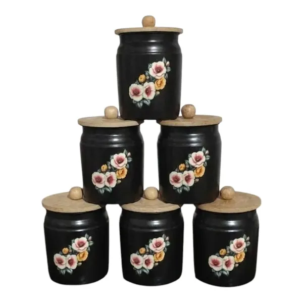 Metal_Kitchen_Canister_With_Wooden_Lid_Floral_Print_Pack_Of_6