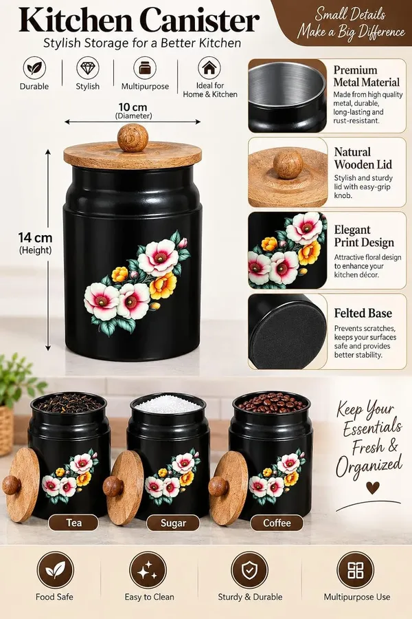 Metal_Kitchen_Canister_With_Wooden_Lid_Floral_Print_Pack_Of_6
