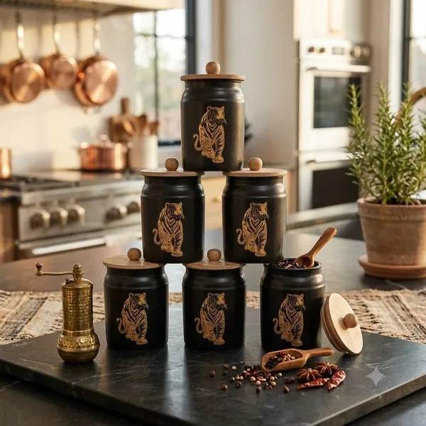 Metal_Kitchen_Canister_With_Wooden_Lid_Floral_Print_Pack_Of_6