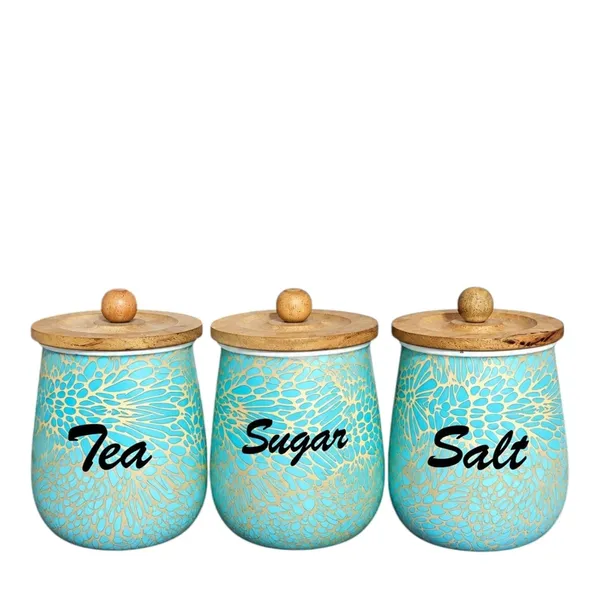 Aan_Decor_Salt_Sugar_Tea_Metal_Storage_Jar_Set_With_Wooden_Lid_Airtight_Seal_Food_Safe_Coating_Floral_Print_Design_Felted_Non-Slip_Base_Rust_Free_Metal_Body_Pack_Of_3