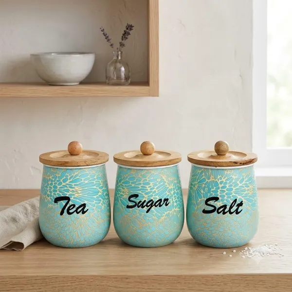 Aan_Decor_Salt_Sugar_Tea_Metal_Storage_Jar_Set_With_Wooden_Lid_Airtight_Seal_Food_Safe_Coating_Floral_Print_Design_Felted_Non-Slip_Base_Rust_Free_Metal_Body_Pack_Of_3