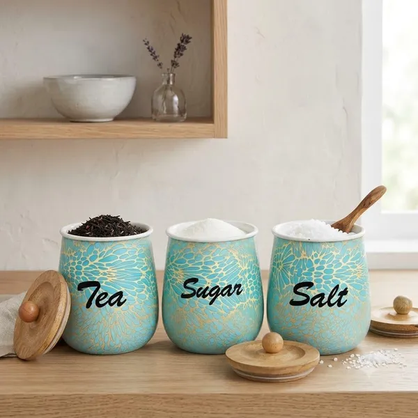 Aan_Decor_Salt_Sugar_Tea_Metal_Storage_Jar_Set_With_Wooden_Lid_Airtight_Seal_Food_Safe_Coating_Floral_Print_Design_Felted_Non-Slip_Base_Rust_Free_Metal_Body_Pack_Of_3