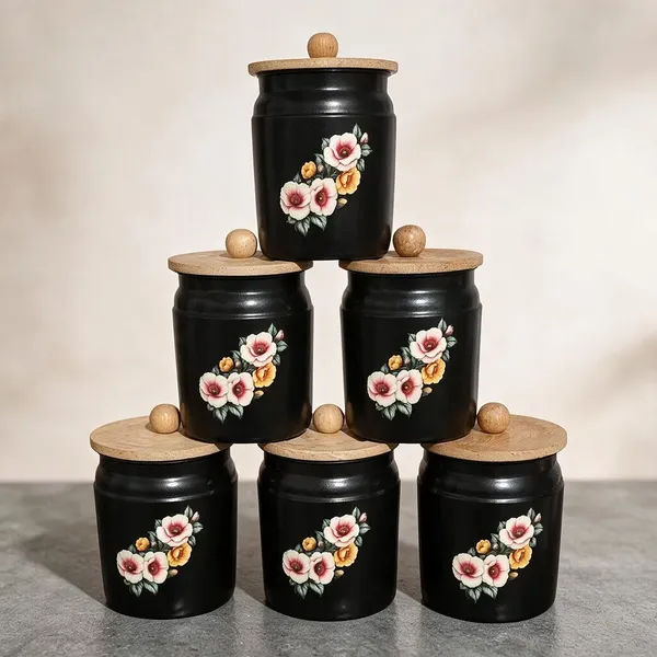 Metal_Kitchen_Canister_With_Wooden_Lid_Floral_Print_Pack_Of_6