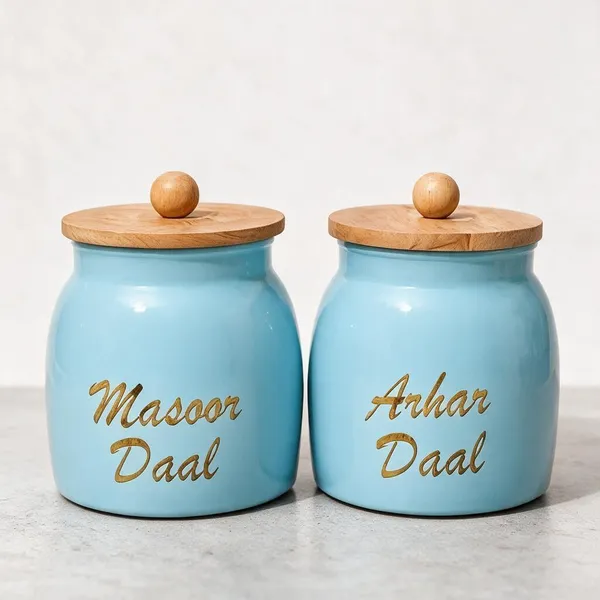 Aan_Decor_Daal_Storage_Container_Metal_With_Airtight_Wooden_Lid_Pack_Of_2