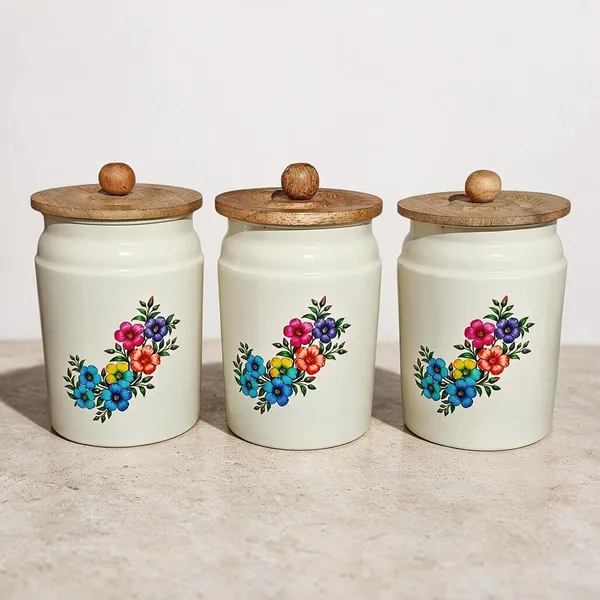 Metal_Kitchen_Canister_With_Wooden_Lid_Floral_Print_Pack_Of_6