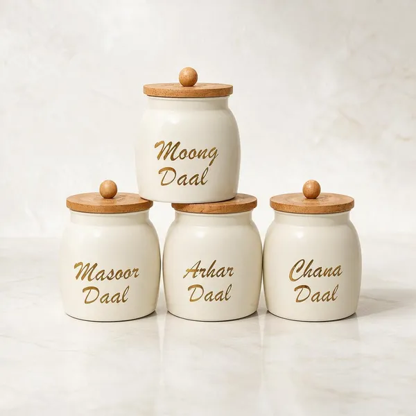 Aan_Decor_Daal_Storage_Container_Metal_With_Airtight_Wooden_Lid_Pack_Of_4