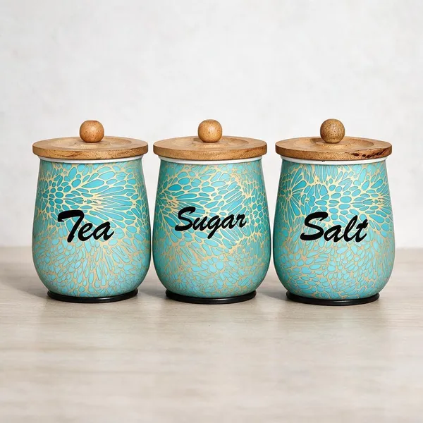 Aan_Decor_Salt_Sugar_Tea_Metal_Storage_Jar_Set_With_Wooden_Lid_Airtight_Seal_Food_Safe_Coating_Floral_Print_Design_Felted_Non-Slip_Base_Rust_Free_Metal_Body_Pack_Of_3