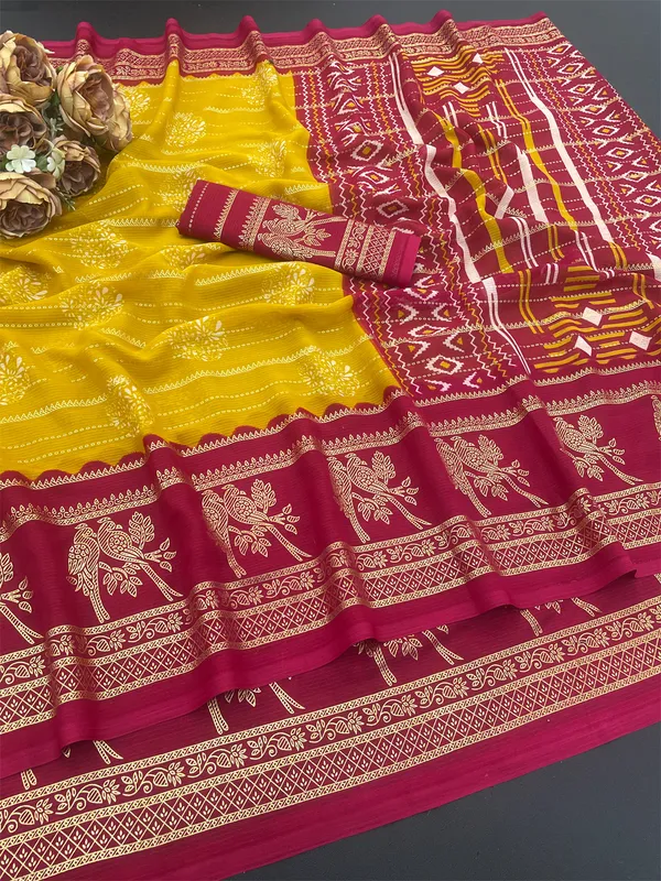 Yellow,_Magenta_Pure_Georgette_Saree_For_Women
