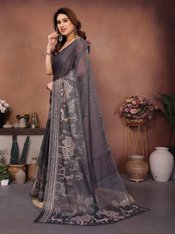 Grey_Silk_Blend_Saree_For_Women