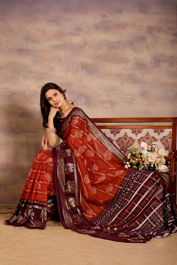 Purple_And_Orange_Pure_Georgette_Saree_For_Women