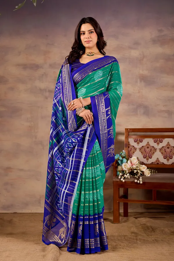 Blue_Green_Pure_Georgette_Saree_For_Women