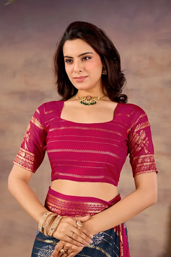 Multicolour_(Magenta_And_Navy)_Pure_Georgette_Saree_For_Women