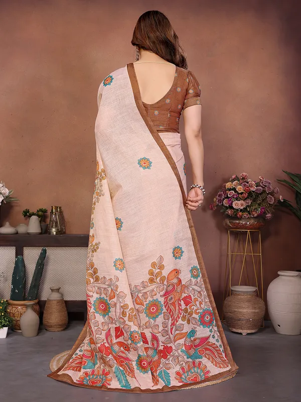 Peach_Silk_Blend_Saree_For_Women