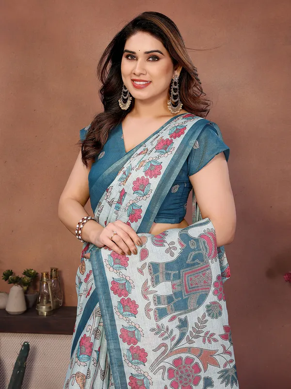 Blue_Silk_Blend_Saree_For_Women