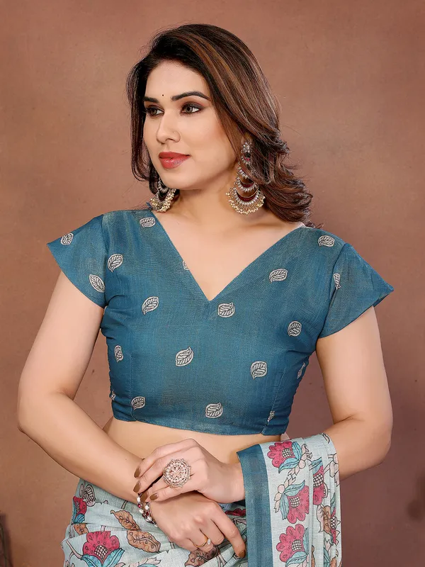 Blue_Silk_Blend_Saree_For_Women