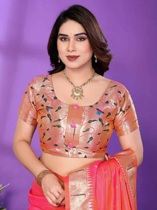 Coral_Pink_Silk_Cotton_Saree_For_Women