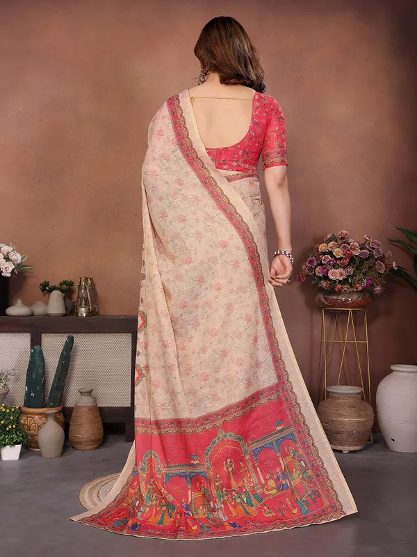 Peach_Silk_Blend_Saree_For_Women