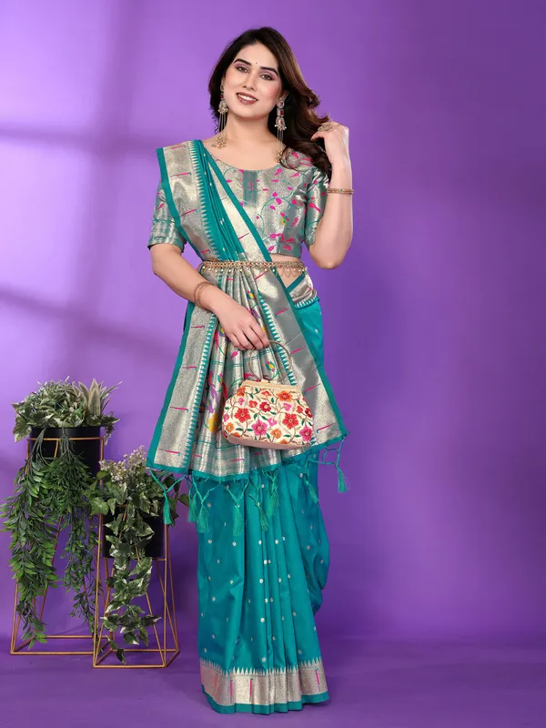 Teal_Silk_Cotton_Saree_For_Women