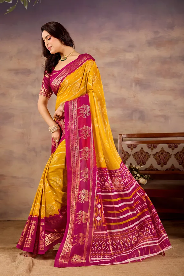 Yellow,_Magenta_Pure_Georgette_Saree_For_Women