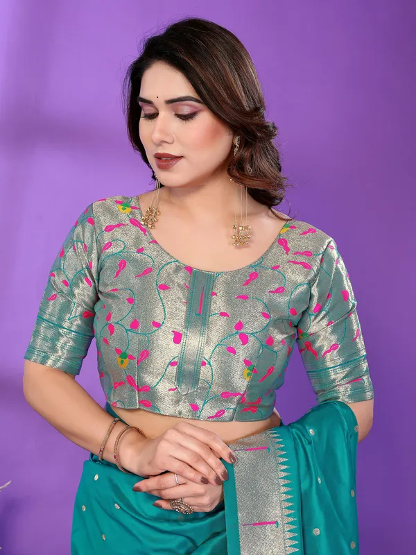 Teal_Silk_Cotton_Saree_For_Women