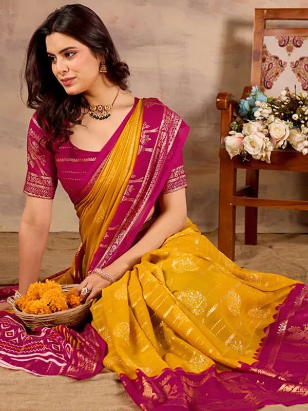 Yellow,_Magenta_Pure_Georgette_Saree_For_Women