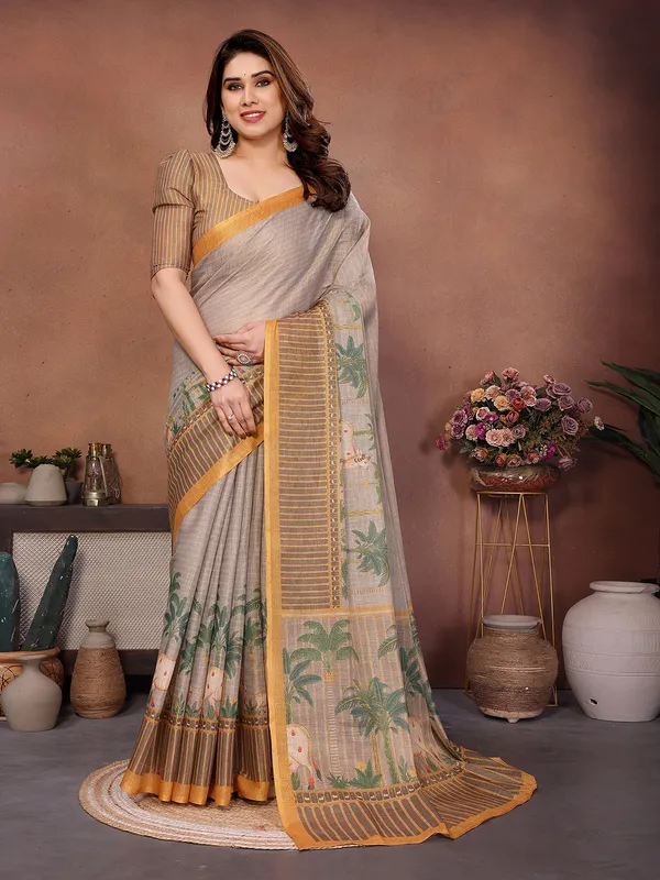 Grey_Silk_Blend_Saree_For_Women