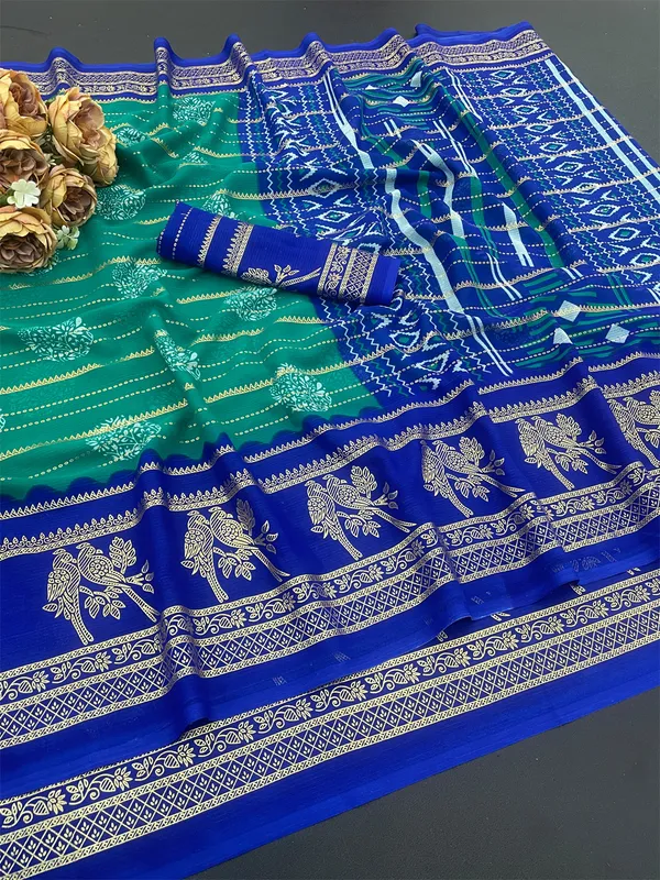 Blue_Green_Pure_Georgette_Saree_For_Women