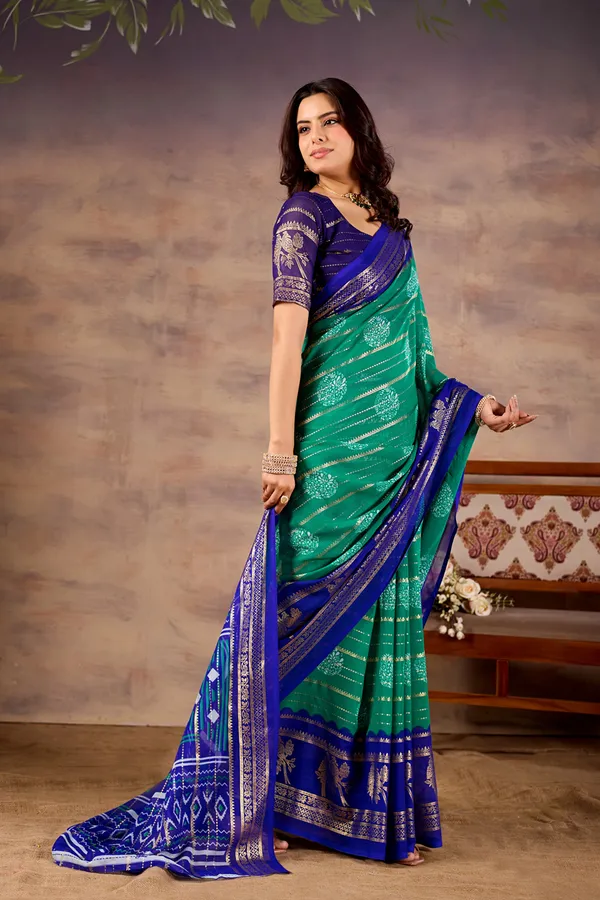 Blue_Green_Pure_Georgette_Saree_For_Women