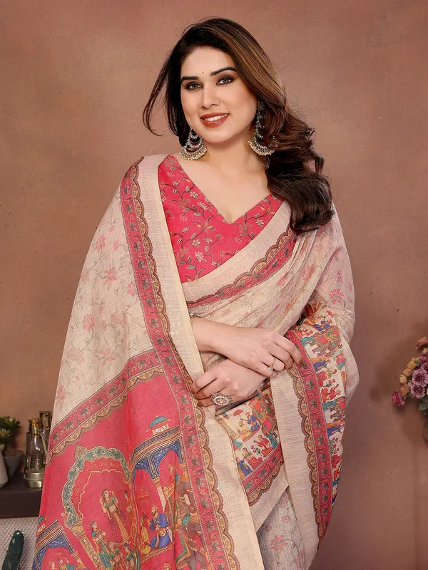Peach_Silk_Blend_Saree_For_Women