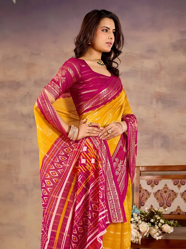 Yellow,_Magenta_Pure_Georgette_Saree_For_Women