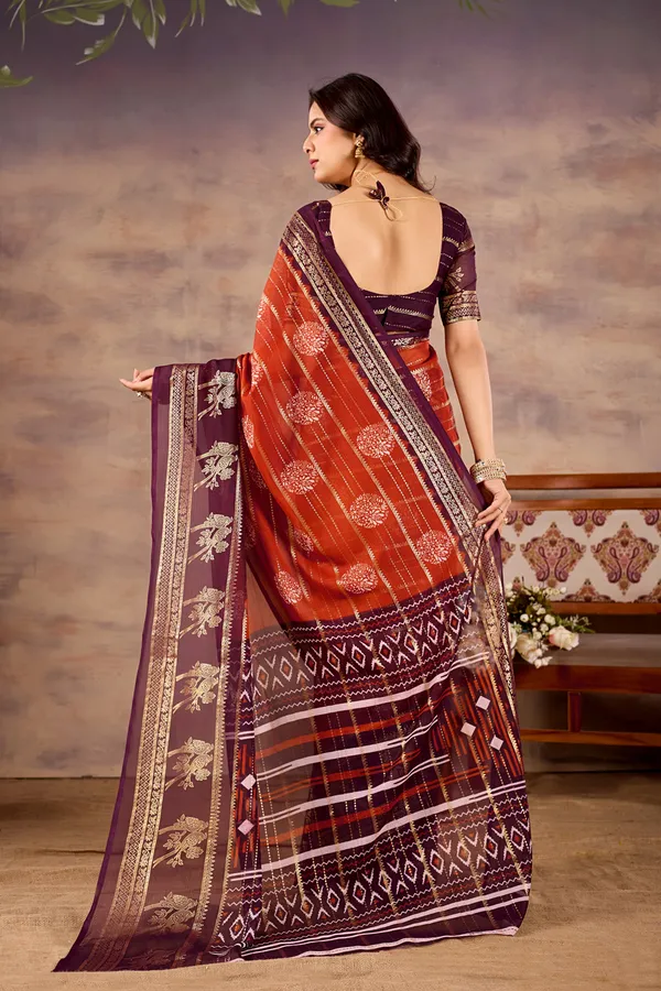 Purple_And_Orange_Pure_Georgette_Saree_For_Women