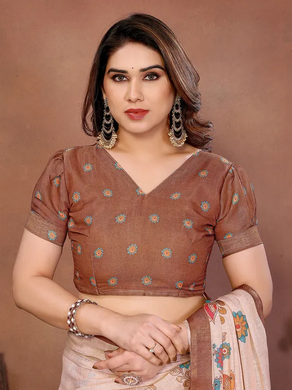 Peach_Silk_Blend_Saree_For_Women