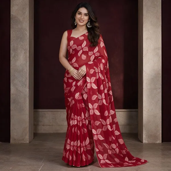 Red_Pure_Georgette_Saree_For_Women
