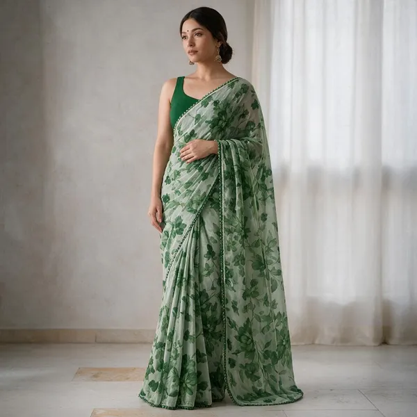 Green_Pure_Chiffon_Saree_For_Women