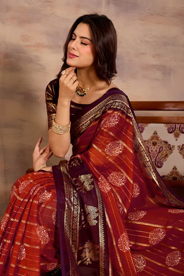 Purple_And_Orange_Pure_Georgette_Saree_For_Women