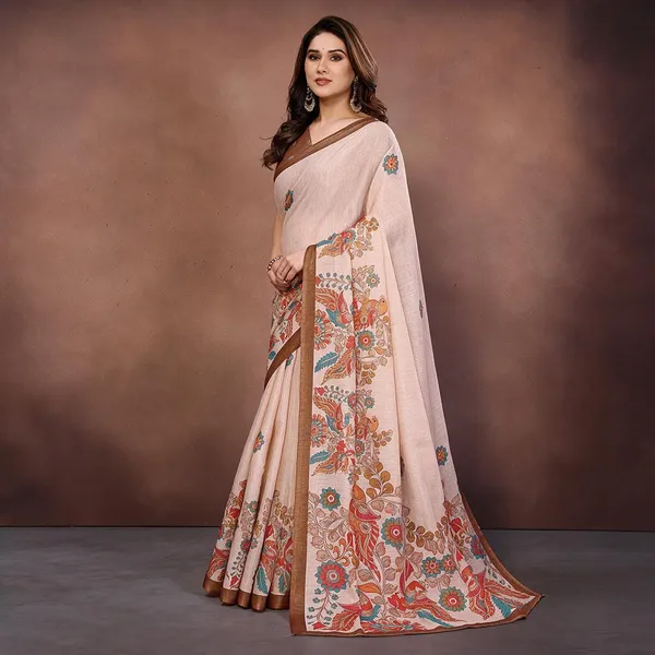 Peach_Silk_Blend_Saree_For_Women