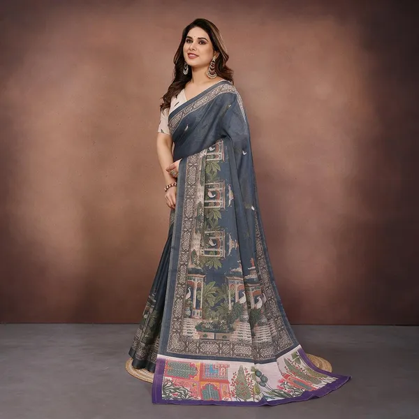 Grey_Silk_Blend_Saree_For_Women