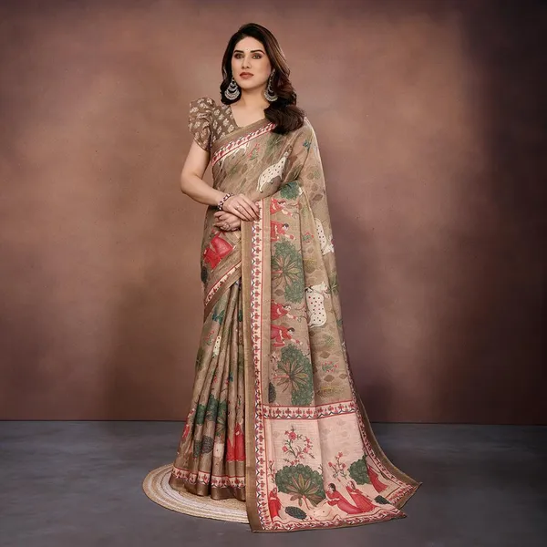 Beige_Silk_Blend_Saree_For_Women