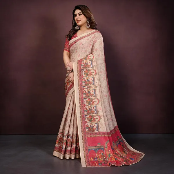 Peach_Silk_Blend_Saree_For_Women