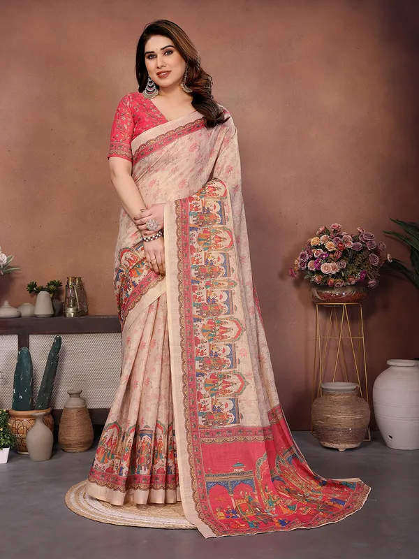 Peach_Silk_Blend_Saree_For_Women