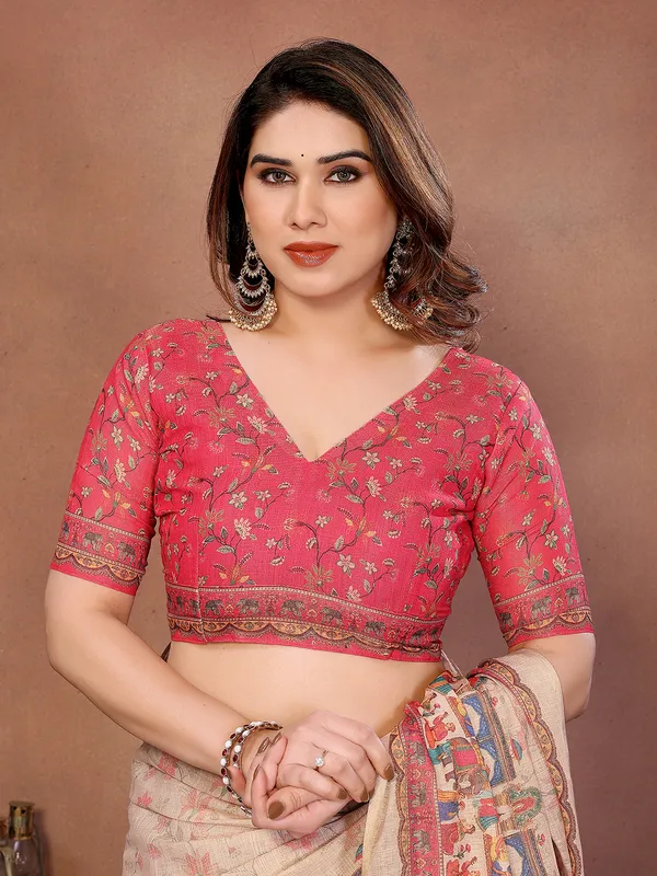 Peach_Silk_Blend_Saree_For_Women