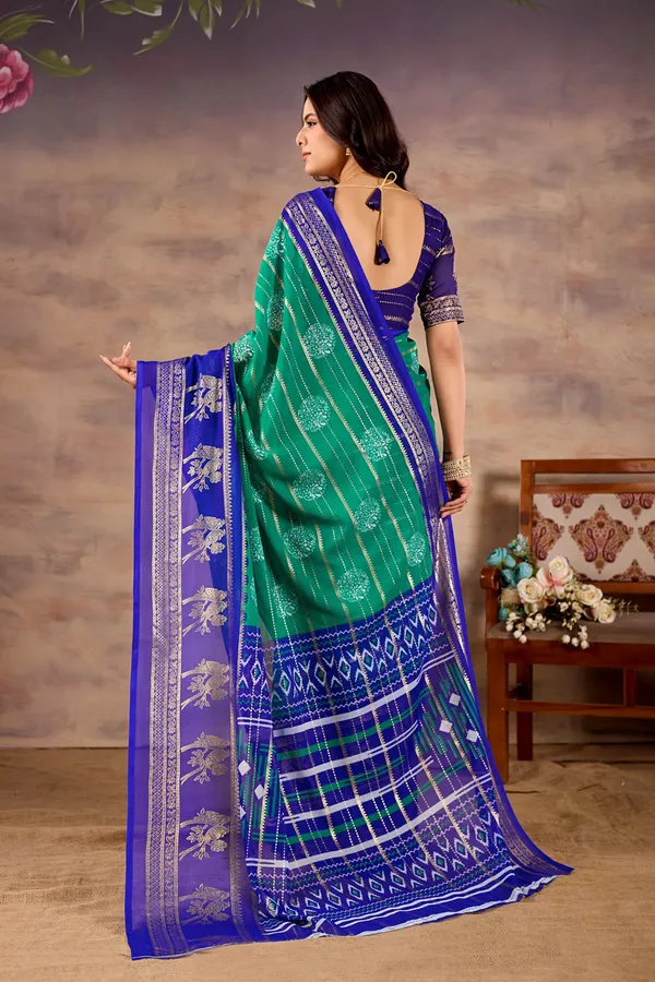 Blue_Green_Pure_Georgette_Saree_For_Women