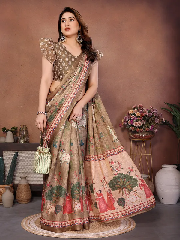 Beige_Silk_Blend_Saree_For_Women